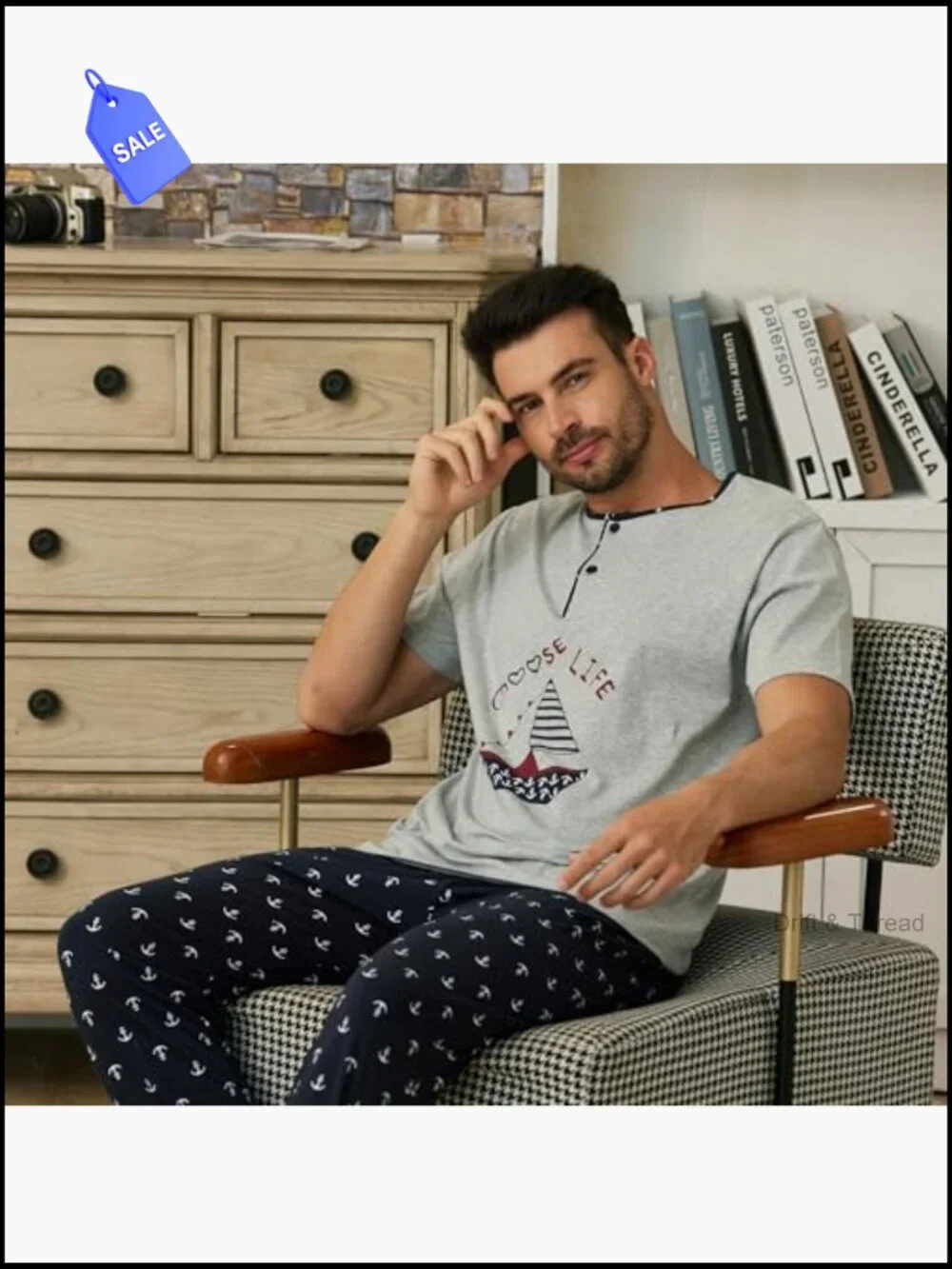 Men's Soft Cotton Pajama Set - Short Sleeve Tee & Drawstring Pants Sleepwear
